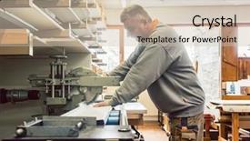  Presentation with workshop - Amazing presentation design having tinner working on metal sheets backdrop and a  colored foreground