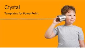  Presentation with phone - Cool new slide deck with tins - boy playing with tin can backdrop and a gray colored foreground