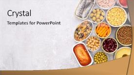  Presentation with canned food - Audience pleasing slide deck consisting of tins - canned food on stone background backdrop and a sky blue colored foreground