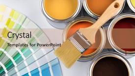  Presentation with paint - PPT theme having tins - tin cans with paint brushes background and a coral colored foreground