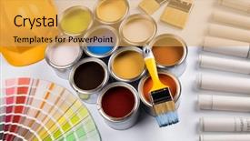  Presentation with paint - Slide set with tins - tin cans with paint brushes background and a yellow colored foreground