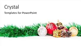  Presentation with white christmas - Presentation theme consisting of tinsel and globes decorations background and a white colored foreground