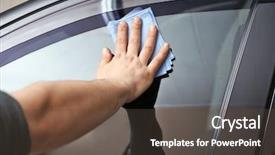  Presentation with worker - Presentation design enhanced with worker polishing tinted car window background and a  colored foreground
