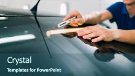  Presentation with blade - Presentation design having worker with blade car tinting background and a ocean colored foreground