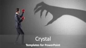  Presentation with scary cinema - Beautiful slide deck featuring tiny businessman fighting with scary backdrop and a gray colored foreground