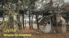  Presentation with cabin - Audience pleasing presentation design consisting of tiny-old-hunter-s-getaway backdrop and a tawny brown colored foreground