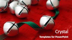  Presentation with ribbon-green - Beautiful PPT theme featuring tiny silver jingle bells backdrop and a crimson colored foreground