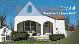  Presentation with white house roof - PPT theme featuring tiny-unique-white-stucco-house background and a teal colored foreground
