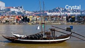  Presentation with boats - Audience pleasing presentation theme consisting of tipical-wine-boats-rebelos backdrop and a teal colored foreground