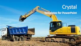  Presentation with excavator - PPT theme enhanced with tipper - heavy excavator loader at soil background and a teal colored foreground