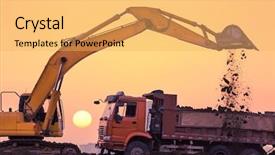  Presentation with excavator - Beautiful PPT theme featuring tipper - heavy wheel excavator machine working backdrop and a yellow colored foreground
