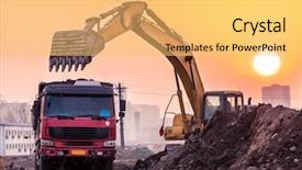  Presentation with excavator - Colorful presentation theme enhanced with tipper - heavy wheel excavator machine working backdrop and a yellow colored foreground
