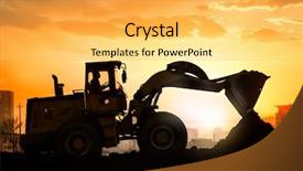  Presentation with excavator - Cool new PPT theme with tipper - heavy wheel excavator machine working backdrop and a yellow colored foreground