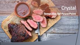  Presentation with wagyu - Presentation design enhanced with tipping - barbecue dry aged wagyu tri background and a coral colored foreground