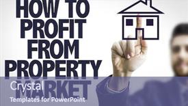  Presentation with business profit - Colorful slide set enhanced with tipping point - business man pointing to transparent backdrop and a ocean colored foreground