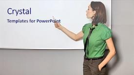  Presentation with whiteboard - Colorful presentation design enhanced with tipping point - businesswoman with hands in pockets backdrop and a sky blue colored foreground
