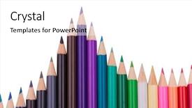  Presentation with pencils - Colorful presentation design enhanced with tipping point - row of colour pencils isolated backdrop and a white colored foreground
