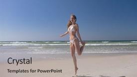  Presentation with beach - Beautiful presentation design featuring tips - front view of attractive caucasian backdrop and a light gray colored foreground