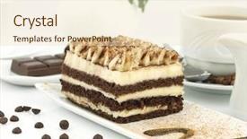  Presentation with tiramisu - Presentation featuring tiramisu dessert and a cup background and a  colored foreground