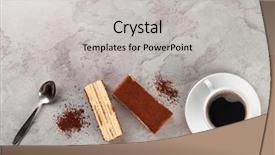  Presentation with tiramisu - PPT layouts consisting of tiramisu dessert and coffee on stone table top view with copy space background and a light gray colored foreground