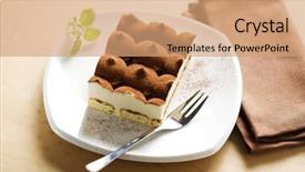  Presentation with tiramisu - PPT layouts with tiramisu dessert and fork background and a coral colored foreground
