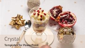  Presentation with tiramisu - Theme with tiramisu with pomegranate over christmas table background and a lemonade colored foreground