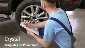  Presentation with garage car - Colorful slide set enhanced with tire and other car service backdrop and a  colored foreground