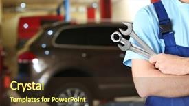  Presentation with mechanic tools - PPT theme enhanced with tire and other car service background and a tawny brown colored foreground