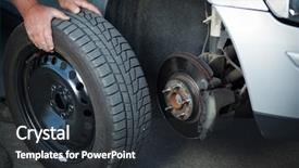  Presentation with tire - Beautiful PPT theme featuring tire shop - mechanic changing a wheel backdrop and a tawny brown colored foreground
