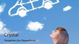  Presentation with blue sky - Theme consisting of tire smoke - casual young girl looking background and a  colored foreground