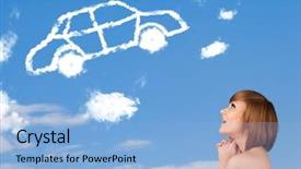  Presentation with sky blue - Audience pleasing slides consisting of tire smoke - casual young girl looking backdrop and a  colored foreground