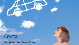  Presentation with blue sky - Amazing slides having tire smoke - casual young girl looking backdrop and a  colored foreground