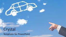  Presentation with blue sky - Presentation design featuring tire smoke - hand pointing towards background and a  colored foreground