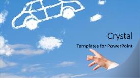  Presentation with blue sky - Presentation theme enhanced with tire smoke - hand pointing towards background and a  colored foreground