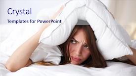  Presentation with ears - PPT layouts featuring tired - female lying on bed background and a sky blue colored foreground