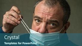  Presentation with medical face mask - Colorful presentation enhanced with tired-adult-man-removes backdrop and a ocean colored foreground