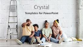  Presentation with work family - Colorful presentation theme enhanced with tired-african-family-of-four backdrop and a sky blue colored foreground