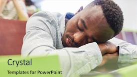  Presentation with burnout - Beautiful slides featuring tired african student with burnout backdrop and a mint green colored foreground