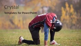  Presentation with football field - Beautiful presentation theme featuring tired american football player resting after hard training at field backdrop and a coral colored foreground