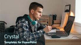  Presentation with computer room - Slide deck enhanced with tired-and-asleep-teenage-boy background and a tawny brown colored foreground