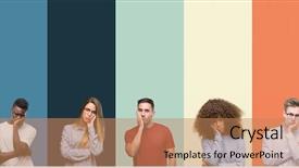  Presentation with group of diverse people - Amazing PPT theme having tired and bored with depression backdrop and a coral colored foreground
