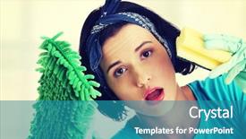  Presentation with pregnant woman cleaning - Audience pleasing theme consisting of tired and exhausted cleaning woman backdrop and a teal colored foreground