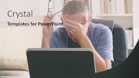  Presentation with overworked - Cool new PPT layouts with tired-and-overworked-freelancer-holding backdrop and a soft green colored foreground