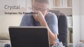  Presentation with overworked - Slide deck enhanced with tired-and-overworked-freelancer-holding background and a light gray colored foreground