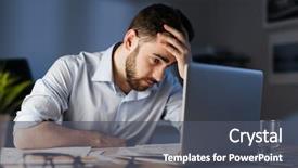  Presentation with dark night - Slide deck consisting of tired bearded man work background and a dark gray colored foreground