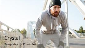  Presentation with sports - Cool new presentation with tired bearded sports man resting backdrop and a light gray colored foreground