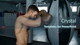 Presentation with boxer - PPT layouts with tired-boxer-holding-punching-bag background and a ocean colored foreground