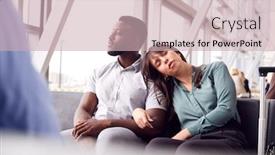  Presentation with airport lounge - Theme with tired-business-couple-sitting background and a soft green colored foreground