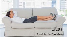  Presentation with tired - Colorful slides enhanced with tired business woman lying down backdrop and a light gray colored foreground