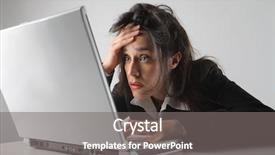  Presentation with business laptop globe satellite - Presentation design enhanced with tired business woman using laptop background and a gray colored foreground